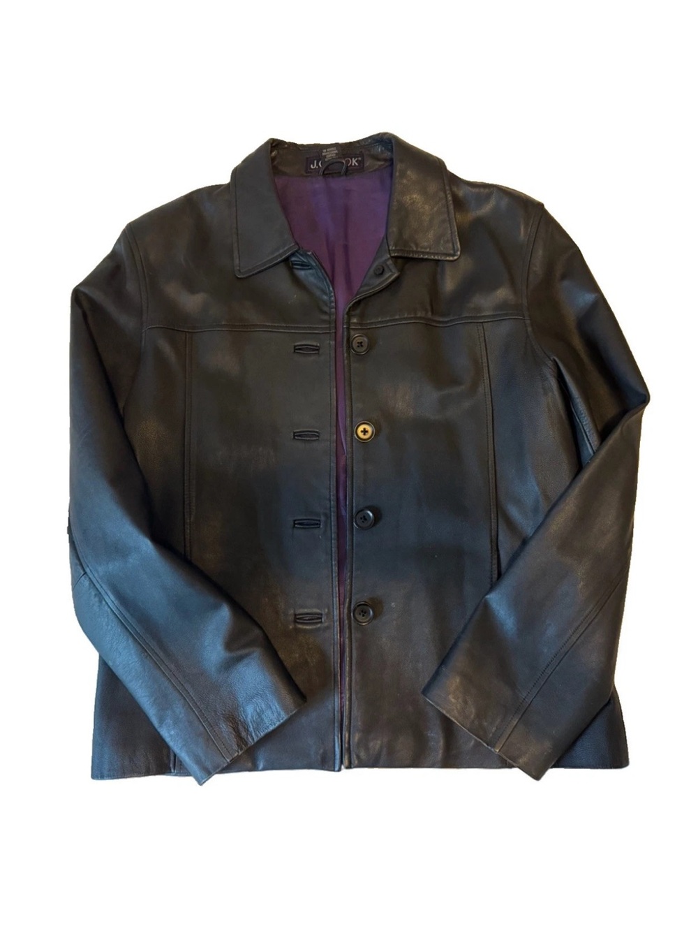 Leather Button-Front Jacket - Black
